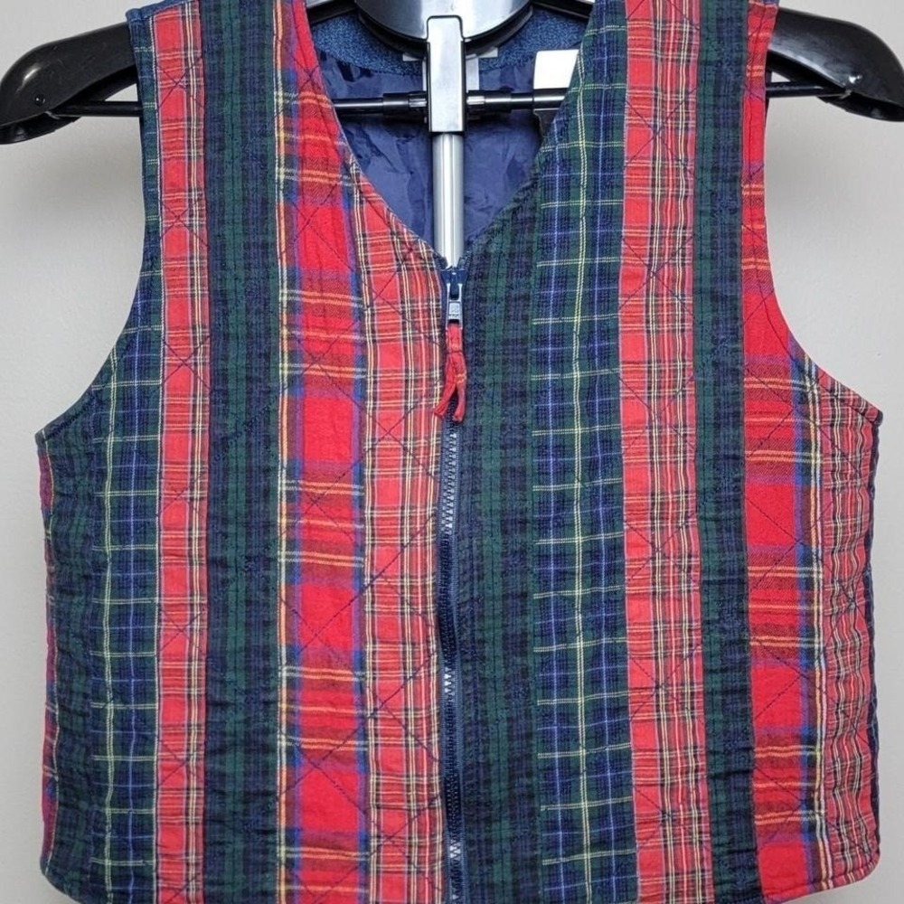 VNTG 90's Susan Bristol plaid vest size PS quilted denim cottagecore